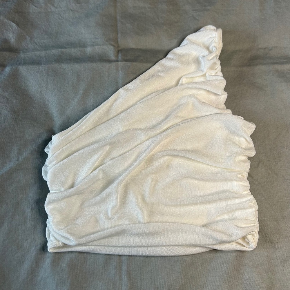 White Ruched One Shoulder Crop Top Women's Size S Fairy